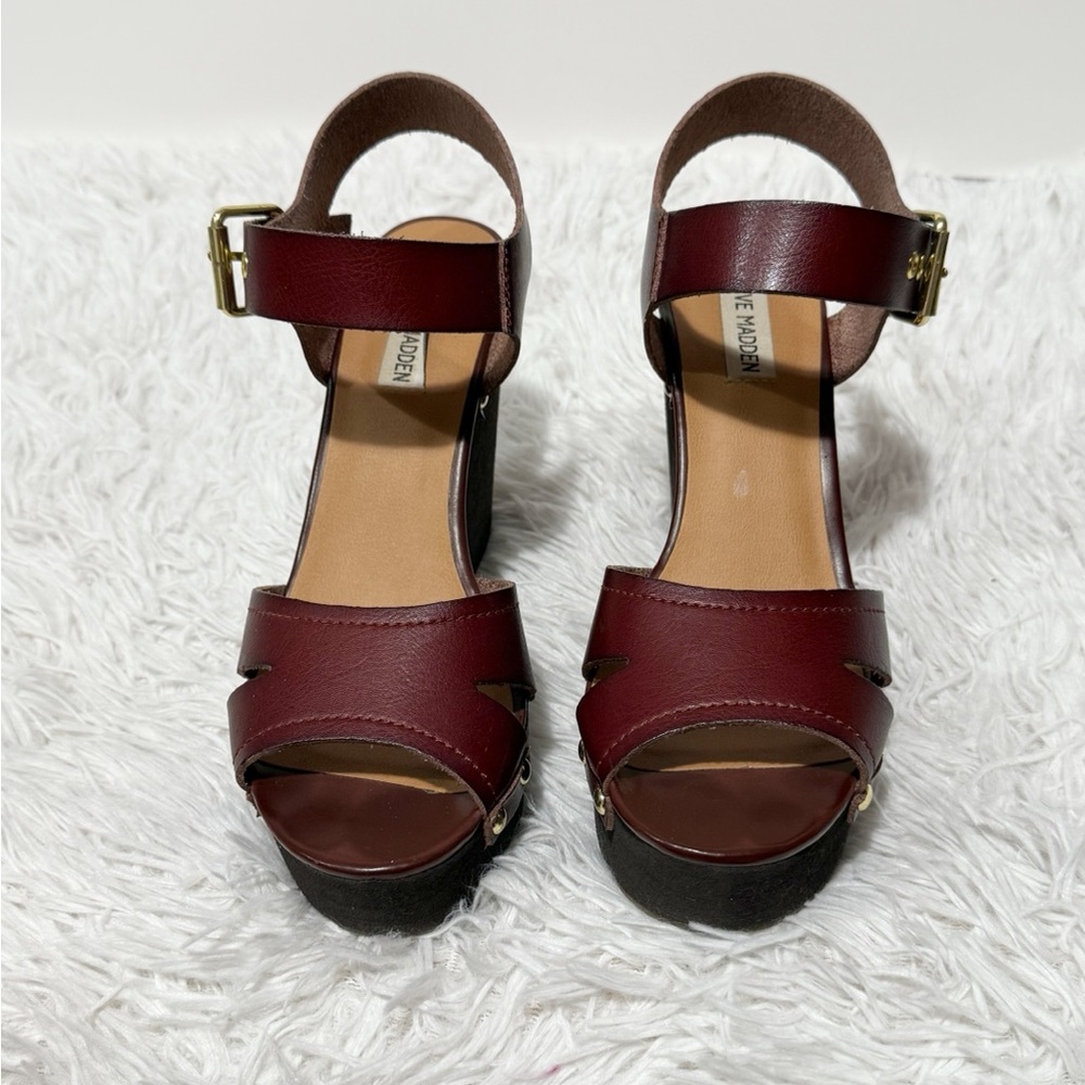 Steve Madden Winona Leather Wedge Sandals Size 91/2